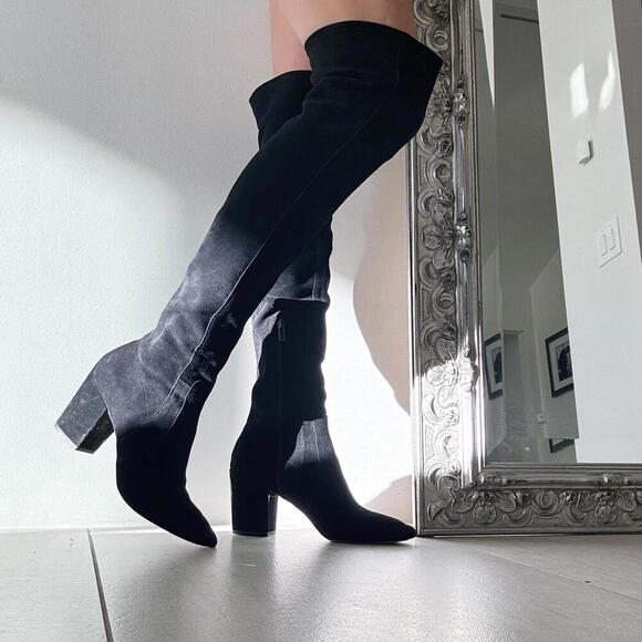 Splendid Over the Knee Suede Leather Boots Black Size 10 - Picture 1 of 11